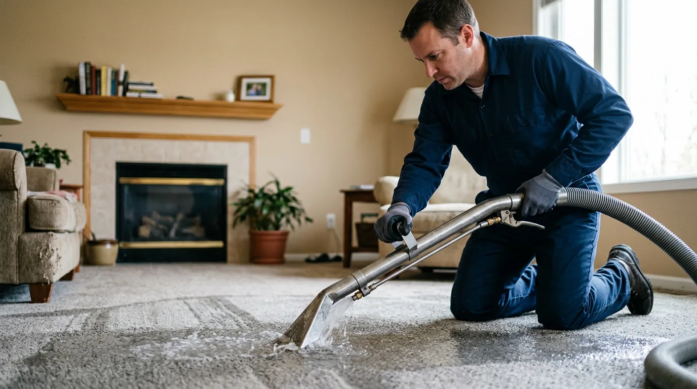 Water damage restoration technician working near Carter Lake, IA